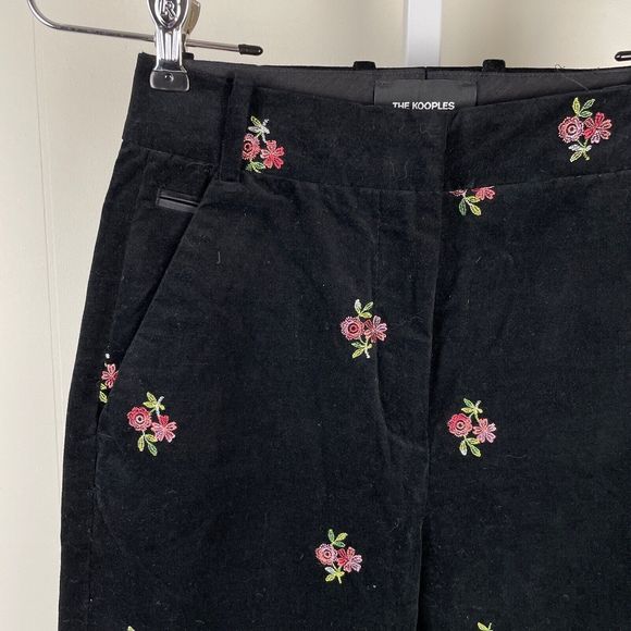 The Kooples Paris Pants Black Velvet Embroidered Floral Flower EU 32 US 2‎ - Picture 3 of 7